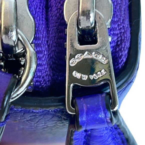 Coach Pebble Leather Deep Purple Double Accordion Zip Wallet w/ Wrist Strap - Picture 9 of 16